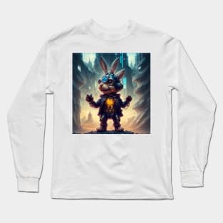 Alien cyborg bunny in sci-fi city landscape Long Sleeve T-Shirt